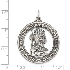 Sterling Silver Antiqued St. Christopher Pendant Solid Die-Struck Vintage Charm