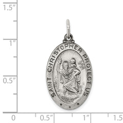 Sterling Silver 925 Antiqued St. Christopher Medal Pendant Solid and Durable Design