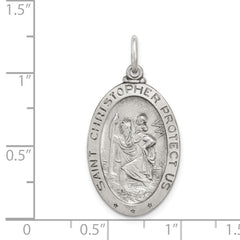 Sterling Silver St. Christopher Basketball Medal with Antiqued Finish Solid, Die-Struck