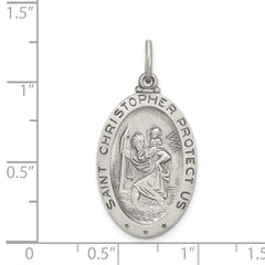 Sterling Silver St. Christopher Soccer Medal Pendant, Antiqued Finish, 925