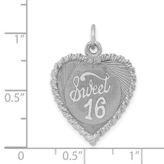 Sterling Silver 925 Sweet Sixteen Charm with Rhodium-Plated Polished Finish