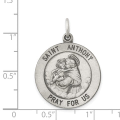 Sterling Silver 925 Antiqued Saint Anthony Medal Pendant Solid Vintage-Inspired Design