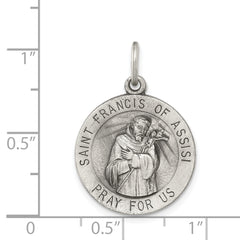 Sterling Silver Saint Francis Medal with Antiqued Finish Engravable Charm