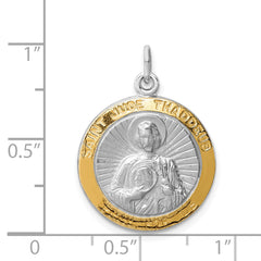 Sterling Silver Saint Jude Medal with Rhodium Polished Finish by Sophia Jewelers