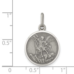 Sterling Silver Engravable Saint Michael Pendant with Antiqued Finish