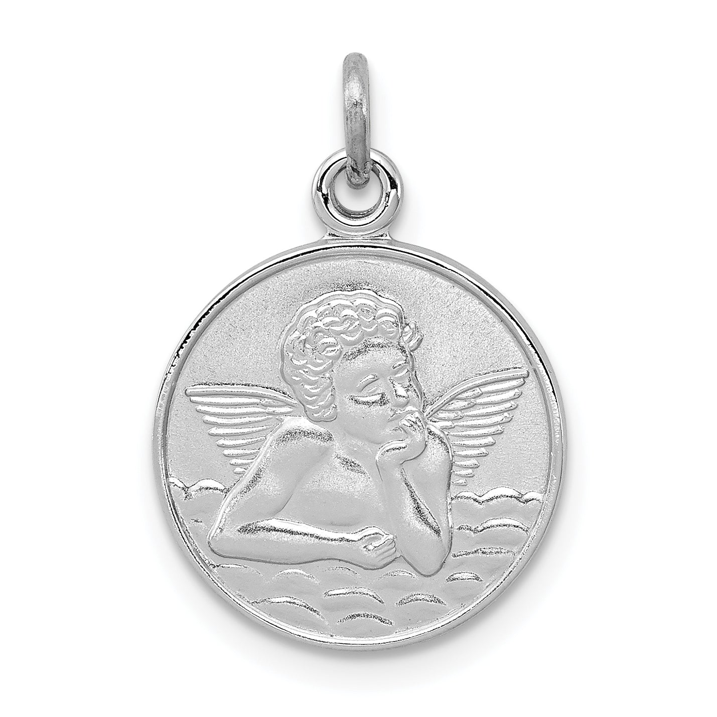 Sterling Silver Rhodium-plated/Plain Back Angel Medal