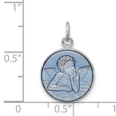 Sterling Silver Blue Epoxy Angel Charm with Polished Rhodium Finish