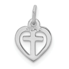 Sterling Silver 925 Cross in Heart Charm with Gold Vermeil Accent