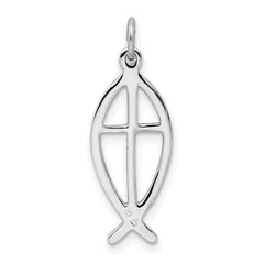 Sterling Silver 925 Ichthus Fish Charm with Rhodium Polished Finish