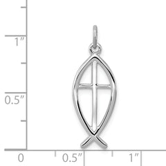 Sterling Silver 925 Ichthus Fish Charm with Rhodium Polished Finish