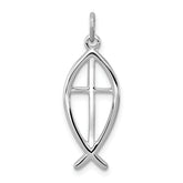 Sterling Silver Rhodium-plated Ichthus Fish Charm