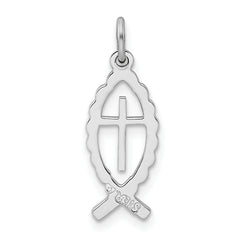 Sterling Silver 925 Polished Ichthus Fish Charm Rhodium-Plated Elegance