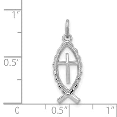 Sterling Silver 925 Polished Ichthus Fish Charm Rhodium-Plated Elegance