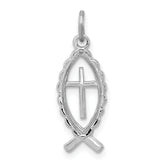 Sterling Silver Rhodium-plated Ichthus Fish Charm