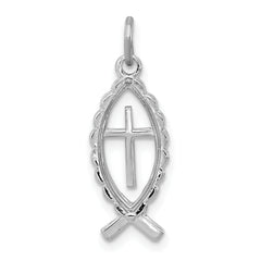 Sterling Silver Rhodium-plated Ichthus Fish Charm