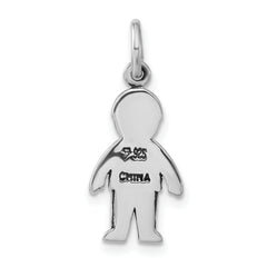 Sterling Silver Enamel Boy Charm with Polished Antique Finish, Unisex