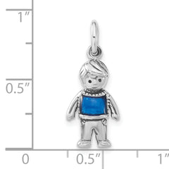 Sterling Silver Enamel Boy Charm with Polished Antique Finish, Unisex
