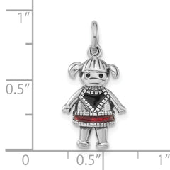 Sophia Jewelers Sterling Silver Enamel Girl Charm in Red & Black