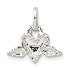 Sterling Silver 925 Heart With Wings Charm Polished Anti-Tarnish
