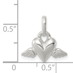 Sterling Silver 925 Heart With Wings Charm Polished Anti-Tarnish