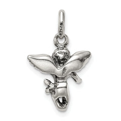 925 Sterling Silver Antiqued Angel Charm Elegant Vintage Pendant