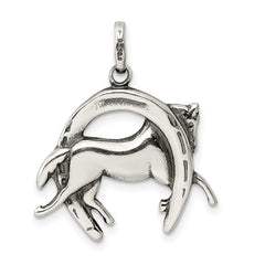 Antiqued Sterling Silver Men's Horseshoe Horse Charm Pendant