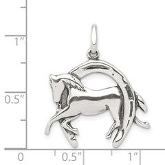 Antiqued Sterling Silver Men's Horseshoe Horse Charm Pendant