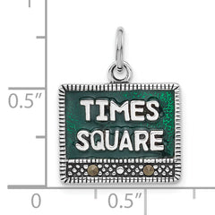 Sterling Silver 925 Times Square Charm with Polished Marcasite Detailing