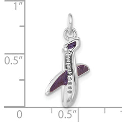 Sterling Silver Purple Enamel Airplane Charm Pendant for Women