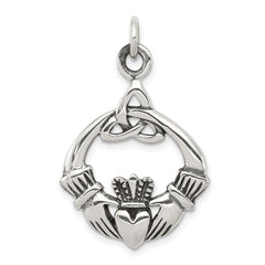 Sterling Silver Antiqued Claddagh Pendant