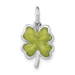 Sterling Silver Polished Green Enamel 4 Leaf Clover Charm