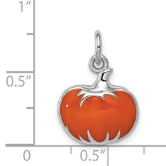 Sterling Silver 925 Pumpkin Charm with Rhodium and Orange Enamel