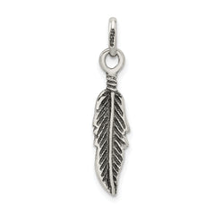 Sterling Silver 925 Men's Antiqued Feather Charm Pendant