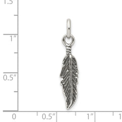 Sterling Silver 925 Men's Antiqued Feather Charm Pendant