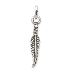 Men's Sterling Silver 925 Antiqued Feather Charm Pendant
