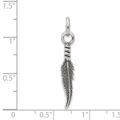 Men's Sterling Silver 925 Antiqued Feather Charm Pendant
