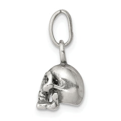 Sterling Silver 925 Antiqued Skull Charm with 3D Detail