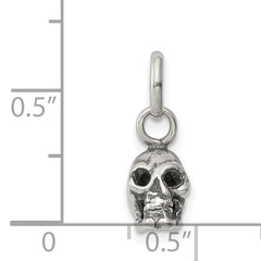 Sterling Silver 925 Antiqued Skull Charm with 3D Detail