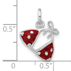 Sterling Silver 925 Rhodium Enameled Bikini Charm Elegant Red Accent