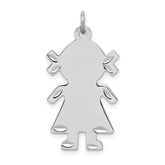 Sterling S. Rh-plt Engravable Girl Polished Front/Satin Back Disc Charm
