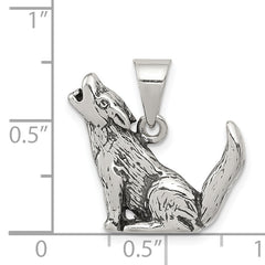 Sophia Jewelers Men's 925 Sterling Silver Antiqued Wolf Pendant