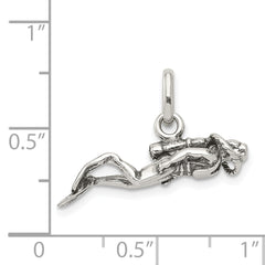 Sterling Silver 925 Antiqued Scuba Diver Charm with 3D Solid Design