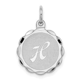 Sterling Silver/Rhodium-plated Brocaded Letter H Initial Pendant