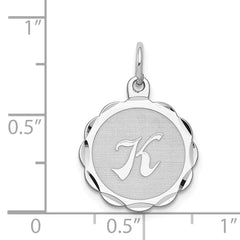 Sterling Silver 925 Letter K Pendant with Rhodium Plated Brocade