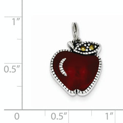 Sterling Silver 925 Red Enameled Apple Charm Pendant with Marcasite