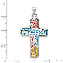 Sterling Silver Multi-colored Shell Cross Pendant with Polished Finish