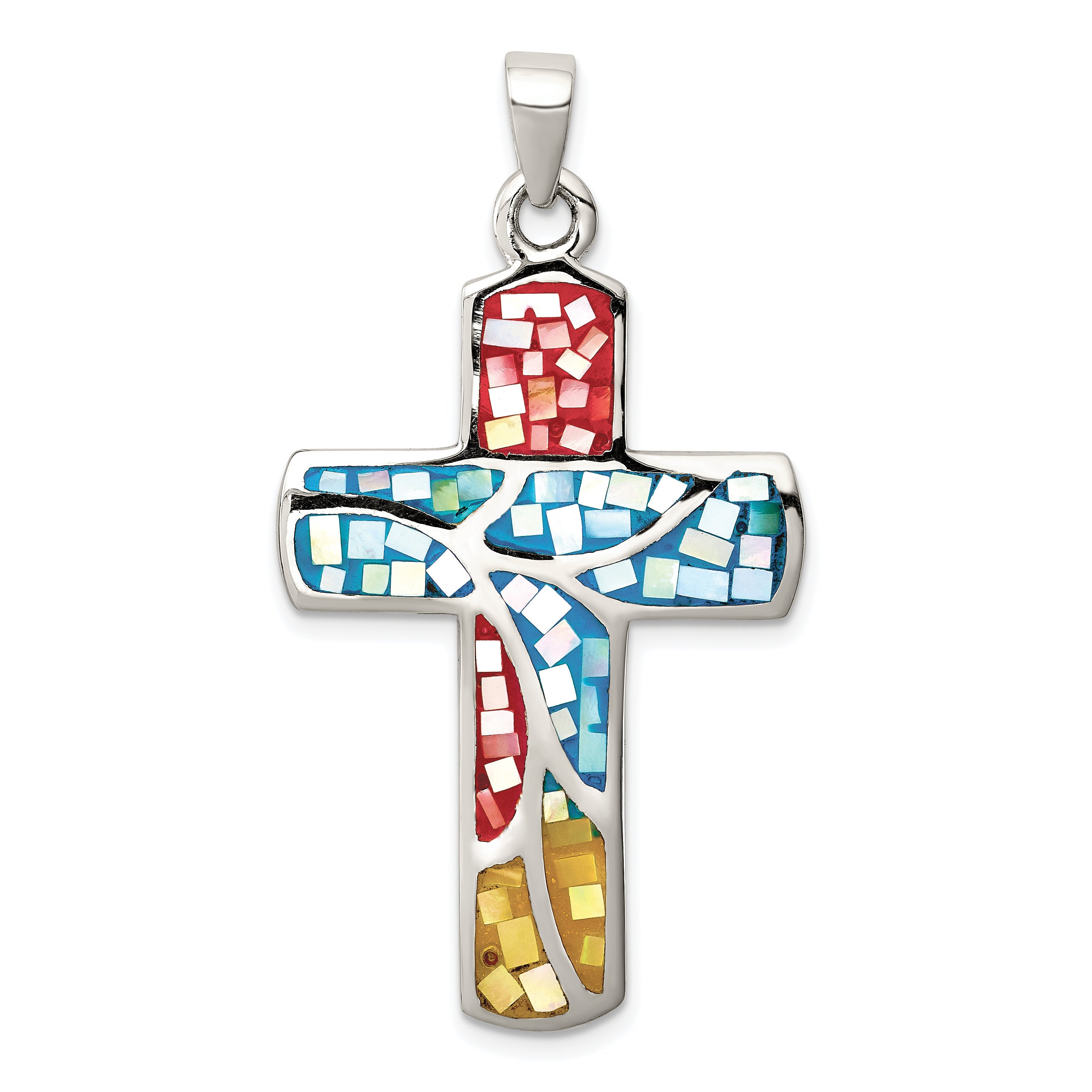 Sterling Silver Mulit-colored Shell Cross Pendant
