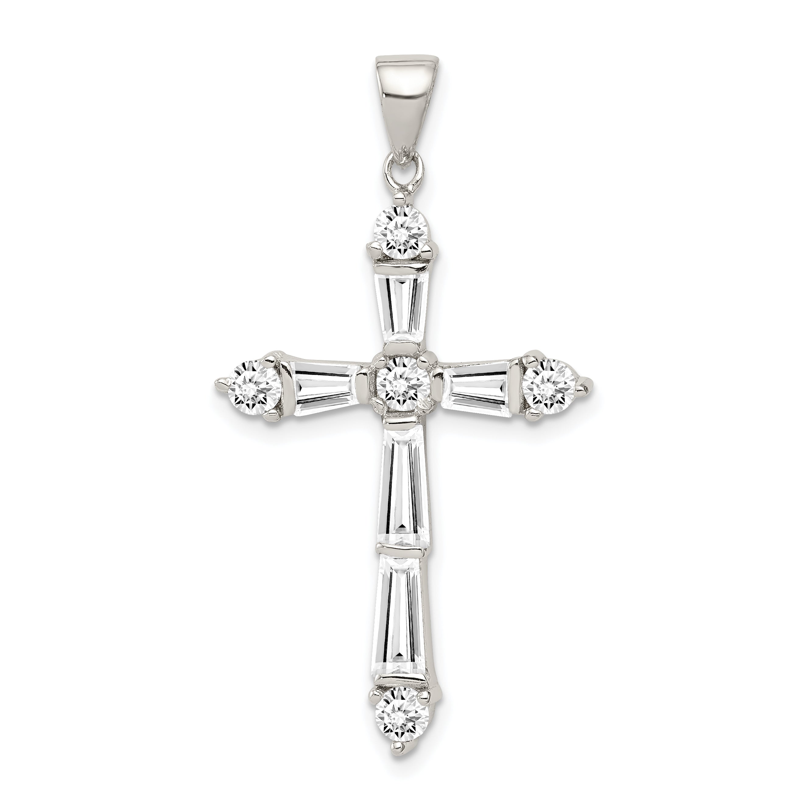 Sterling Silver Rhodium-plated CZ Cross Pendant