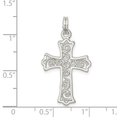 Sophia Jewelers Sterling Silver Filigree Cross Charm with Polished Rhodium Finish