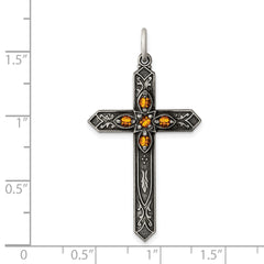 Sterling Silver 925 Antiqued Birthstone Cross Pendant for November